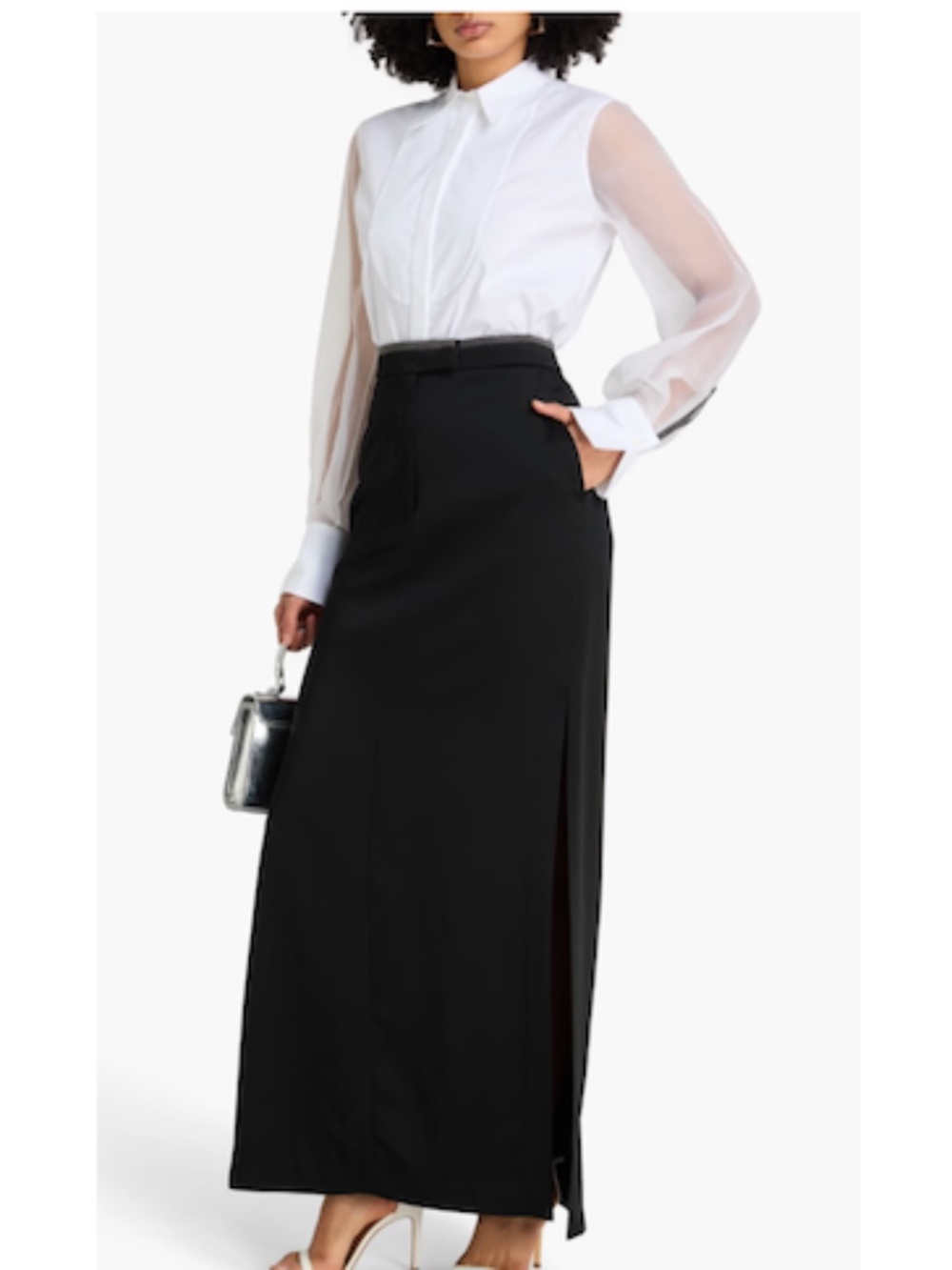 $2550 BRUNELLO CUCINELLI embellished organza and cotton-blend poplin shirt  (M)